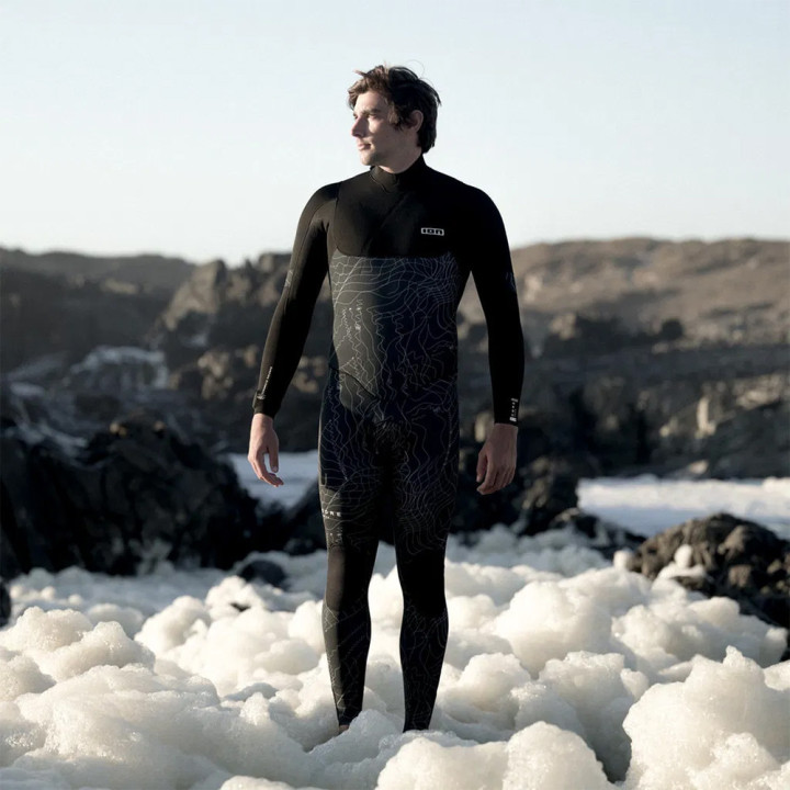 Combinaison de surf intégrale Ion Seek Core Distorted Black 4/3 Backzip manches longues homme | combi neoprene hiver pas cher