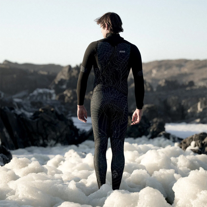Combinaison de surf intégrale Ion Seek Core Distorted Black 4/3 Backzip manches longues homme | combi neoprene hiver pas cher